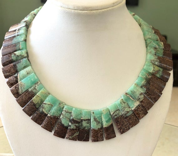 Natural Chrysoprase Layout Necklace Gemstone Bib Necklace Cleopatra Necklace Collar Necklace For Women, 13" 16mm To 29mm 42 Pieces, Gds1917