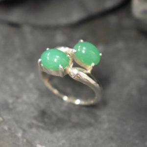 Shop Chrysoprase Rings! Green Bypass Ring, Natural Chrysoprase, Chrysoprase Ring, Two Stone Ring, Green Ring, Asymmetric Ring, Bypass Ring, Sterling Silver Ring | Natural genuine Chrysoprase rings, simple unique handcrafted gemstone rings. #rings #jewelry #shopping #gift #handmade #fashion #style #affiliate #ad