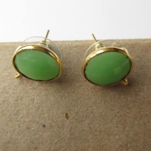 Shop Chrysoprase Round Beads! 5 Pairs Green Chrysoprase Color Chalcedony Round Bezel Set Earring Supplies, Gemstone Stud Earring Component Findings With Bail ,GDS1041/14 | Natural genuine round Chrysoprase beads for beading and jewelry making.  #jewelry #beads #beadedjewelry #diyjewelry #jewelrymaking #beadstore #beading #affiliate #ad