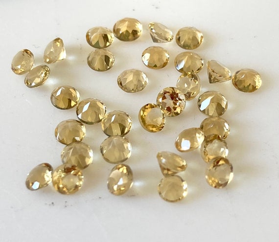 20 Pieces Tiny Calibrated Natural Yellow Citrine Faceted Round Gemstones Loose, 1.75mm/2mm/2.5mm/2.8mm/3mm/3.5mm Melee Size Citrine, Gds1929