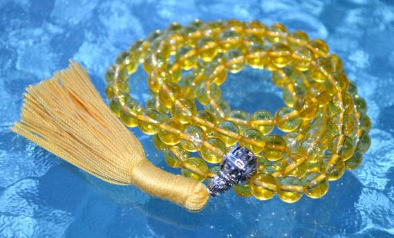 Citrine Crystal Knotted Mala Beads Necklace Genuine Mala For Abundance Aaa November Birthstone Creativity Emotional Balance Relationships
