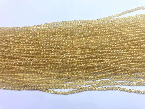 Faceted Citrine 2.5mm Flat Round Cut  Natural Yellow Quartz Grade A Coin Beads 15 Inch Jewelry Supply Bracelet Necklace Material Wholesale