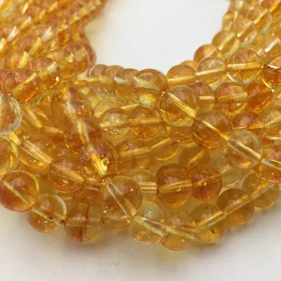 Yellow Citrine Color Dyed Quartz Smooth Round Beads 6mm 10mm Approx 15.5" Strand