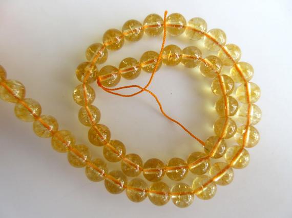 Citrine Large Hole Gemstone Beads, 8mm Citrine Smooth Round Beads, Drill Size 1mm, 15 Inch Strand, Gds578