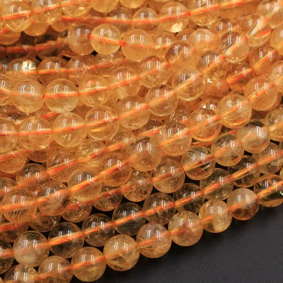 Natural Golden Citrine 4mm 6mm 8mm 10mm Round Beads Gemstone 16" Strand