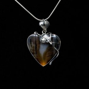Dendritic Heart-Shape Pendant // Dendritic Agate Jewelry // Sterling Silver // Village Silversmith | Natural genuine Dendritic Agate pendants. Buy crystal jewelry, handmade handcrafted artisan jewelry for women.  Unique handmade gift ideas. #jewelry #beadedpendants #beadedjewelry #gift #shopping #handmadejewelry #fashion #style #product #pendants #affiliate #ad
