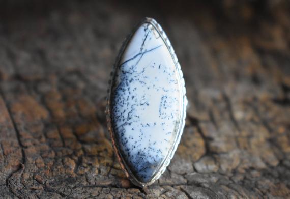 Natural Dendrite Agate Ring,agate Ring,natural Dendrite Ring,dendritic Agate Ring,925 Silver Ring,gemstone Ring,marquise Shape Ring,ring