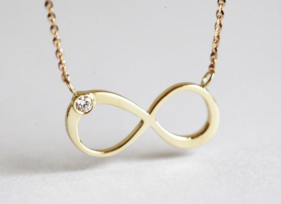 Gold Diamond Infinity Necklace, Solid Gold Infinity Necklace, 14k Gold Dainty Petite Infinity Necklace