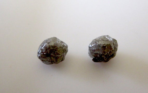 2 Pieces 6mm Each Matched Pair Gray Raw Rough Loose Diamonds, Round Natural Uncut Loose Diamonds, Sku-dds208