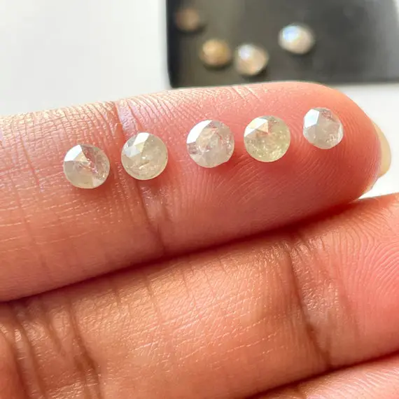 4 Pieces 3mm To 4mm Clear White Grey Round Shaped Rose Cut Loose Diamond, Icy White Rose Cut Flat Back Diamond Loose For Ring, Dds700/1
