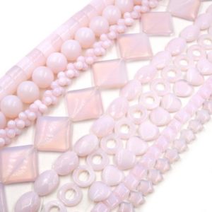 Shop Diamond Beads! Pink Opalite Beads | Heart Diamond Ring Bow Star Oval Round Square Cylinder Shaped Opalite Beads | Natural genuine beads Diamond beads for beading and jewelry making.  #jewelry #beads #beadedjewelry #diyjewelry #jewelrymaking #beadstore #beading #affiliate #ad