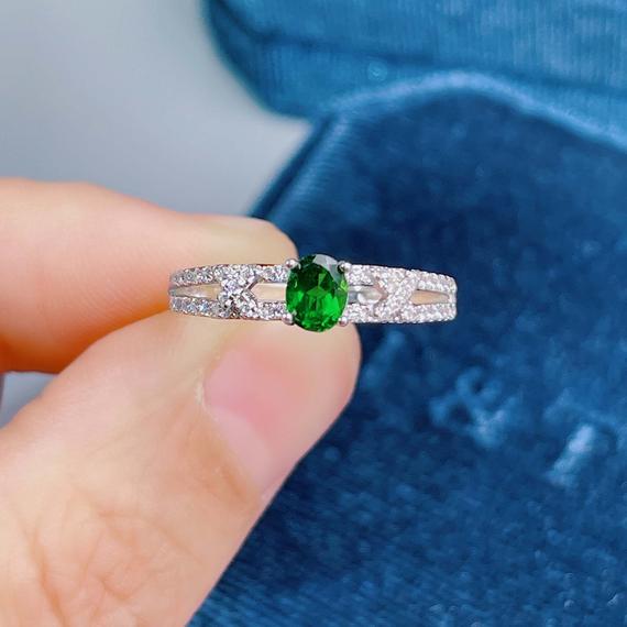 Chrome Diopside Ring, Solid Sterling Silver Ring, Stacking Ring, Dainty Silver Ring Jewelry, Genuine Diopside