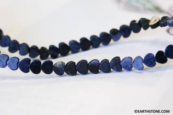 S/ Dumortierite 6mm/ 7mm Flat Heart Beads 16" Strand Tiny Heart Shape Gemstone Beads For Jewelry Making