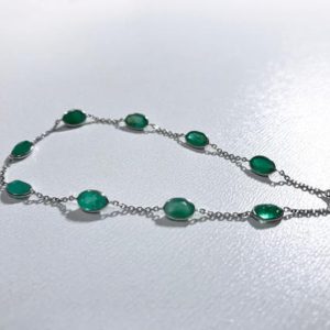 Shop Emerald Bracelets! 14 kt White Gold Natural Emerald (3.9 ct) Fancy Open Link Bracelet, Appraised 3,950 CAD | Natural genuine Emerald bracelets. Buy crystal jewelry, handmade handcrafted artisan jewelry for women.  Unique handmade gift ideas. #jewelry #beadedbracelets #beadedjewelry #gift #shopping #handmadejewelry #fashion #style #product #bracelets #affiliate #ad