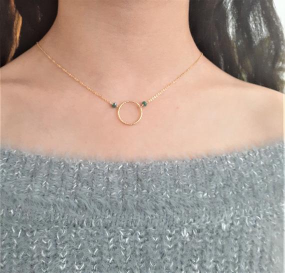 Genuine Emerald Necklace, May Birthstone Necklace / Handmade Jewelry / Necklaces For Women, Hoop Necklace, Gemstone Choker, Dainty Necklace