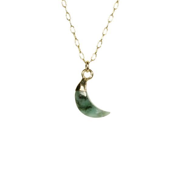 Emerald Moon Necklace, Great Crescent Moon, Celestial Necklace, Crystal Moon Pendant, Gemstone Moon, Half Moon Jewelry, 14k Gold Filled