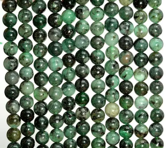 5mm Genuine Natural Colombia Emerald Gemstone Genuine Natural Rare Green Grade Round Loose Beads 15.5" Full Strand (80007930-a244)