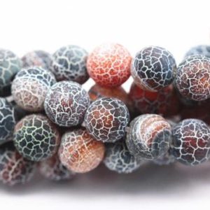 Black Red Fire Agate Cracked Matte Round Beads 4mm 6mm 8mm 10mm 12mm 15.5" Strand | Natural genuine beads Gemstone beads for beading and jewelry making.  #jewelry #beads #beadedjewelry #diyjewelry #jewelrymaking #beadstore #beading #affiliate #ad