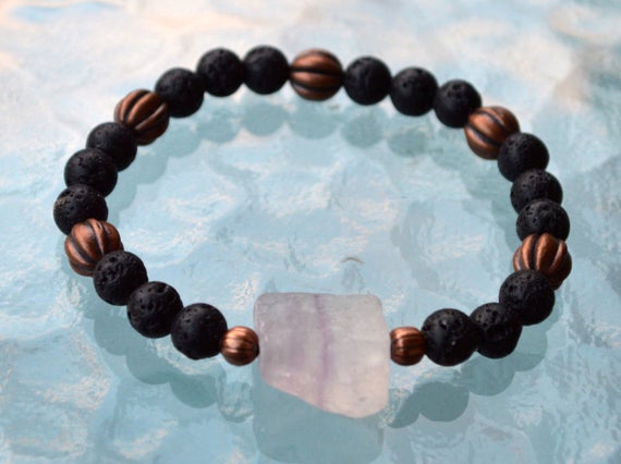 Raw Fluorite Stretch Bracelet- Natural Stone Healing Crystal Yoga Bracelet