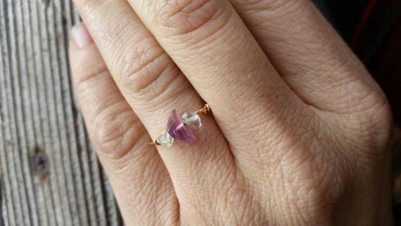 Fluorite Crystal Ring- Made To Order, Custom Rings, Crystal Ring, Dainty Ring, Stackable Ring, Midi Ring, Bronze Ring, Sterling Silver