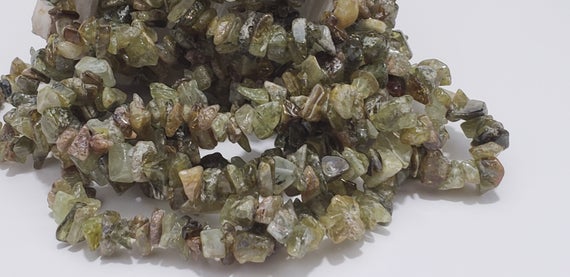Green Grossular Garnet, Chunky Chip Beads 34 Inch Strand, Rich Gorgeous Color, Natural Green African Garnet Gemstone Spacer Beads