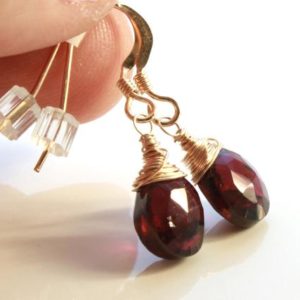Garnet Gold Filled Earrings wire wrapped deep red gemstone dainty modern minimalist simple dangle drops January birthstone gift for her 4524 | Natural genuine Gemstone earrings. Buy crystal jewelry, handmade handcrafted artisan jewelry for women.  Unique handmade gift ideas. #jewelry #beadedearrings #beadedjewelry #gift #shopping #handmadejewelry #fashion #style #product #earrings #affiliate #ad
