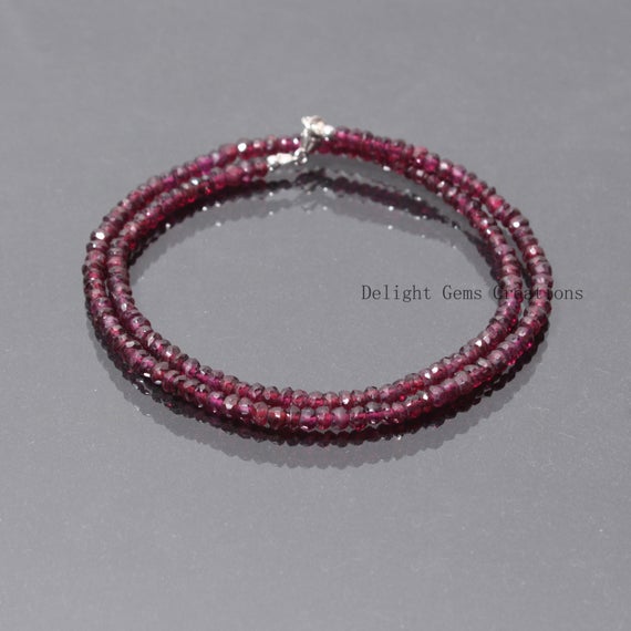 Natural Rhodolite Garnet Beaded Necklace, 3-4mm Garnet Faceted Rondelles Beads Necklace, Aaa Garnet Gemstone Jewelry For Her, Gift For Her