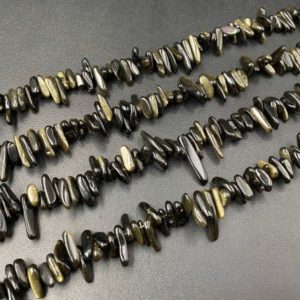 Shop Obsidian Chip & Nugget Beads! Natural Golden Obsidian Stick Beads Chip Beads Spike Beads Shard Beads Polished Golden Obsidian Bead Supplies 10-20mm 15.5" full strand | Natural genuine chip Obsidian beads for beading and jewelry making.  #jewelry #beads #beadedjewelry #diyjewelry #jewelrymaking #beadstore #beading #affiliate #ad