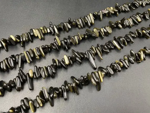 Natural Golden Obsidian Stick Beads Chip Beads Spike Beads Shard Beads Polished Golden Obsidian Bead Supplies 10-20mm 15.5" Full Strand