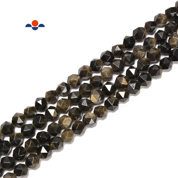 Gold Sheen Obsidian Faceted Star Cut Beads Size 8mm 15.5'' Strand