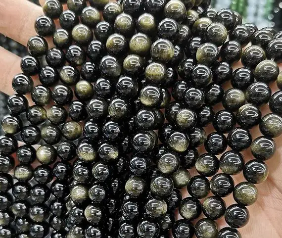 Natural Aaaaa Golden Obsidian Round Beads,4mm 6mm 8mm 10mm 12mm 14mm 16mm Golden Obsidian Beads Wholesale Supply,one Strand 15"