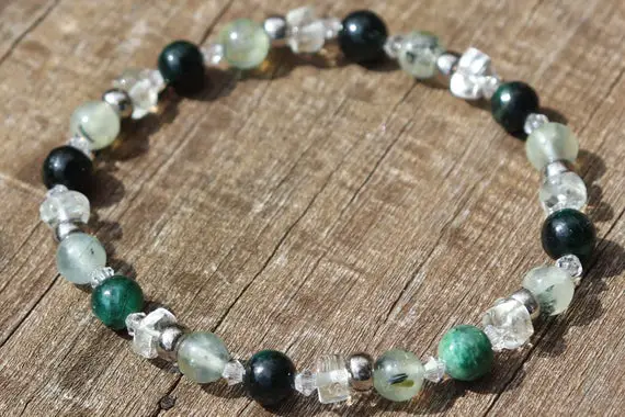 Let Go And Be Happy, Green Amethyst, Prehinite And Fuchsite Healing Stone Bracelet Or Anklet With Positive Healing Energy!