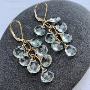 Green Amethyst Earrings, Mint Cluster Earrings, Prasiolite Dangle Drops, Neutral Elegant Earrings, Sage Green Statement Earrings for her | Natural genuine Green Amethyst earrings. Buy crystal jewelry, handmade handcrafted artisan jewelry for women.  Unique handmade gift ideas. #jewelry #beadedearrings #beadedjewelry #gift #shopping #handmadejewelry #fashion #style #product #earrings #affiliate #ad