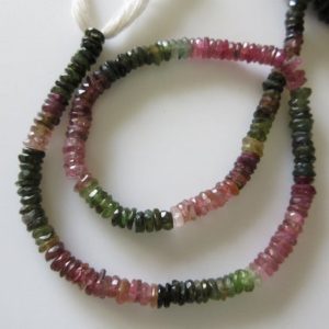 Shop Green Tourmaline Beads! Faceted Tourmaline Heishi Beads, Pink Green Tourmaline Tyre Rondelle Beads, 5.5mm Each, 13.5 Inch Strand, GDS28 | Natural genuine faceted Green Tourmaline beads for beading and jewelry making.  #jewelry #beads #beadedjewelry #diyjewelry #jewelrymaking #beadstore #beading #affiliate #ad
