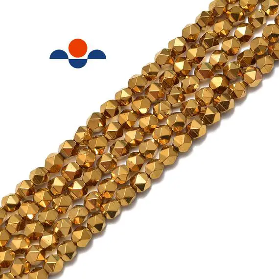Gold Plated Hematite Star Cut Nugget Beads 8mm 15.5" Strand