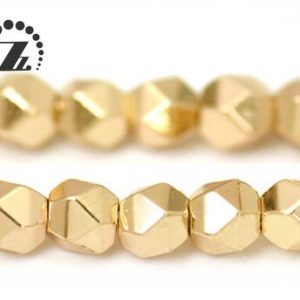 Shop Hematite Chip & Nugget Beads! Hematite Grade AA, Faceted Nugget,Light Gold color,Genuine Hematite Beads,Smooth electroplating beads,Diy beads,3mm,15" full strand | Natural genuine chip Hematite beads for beading and jewelry making.  #jewelry #beads #beadedjewelry #diyjewelry #jewelrymaking #beadstore #beading #affiliate #ad