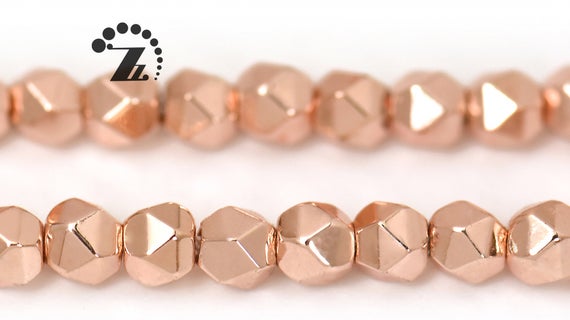 Hematite Grade Aa, Faceted Nugget,rose Gold Color,genuine Hematite Beads,smooth Electroplating Beads,diy Beads,3mm,15" Full Strand