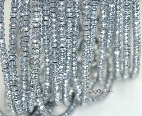 4x3mm Silver Hematite Gemstone Silver Faceted Rondelle 4x3mm Loose Beads 15.5 Inch Full Strand (90188963-149)