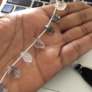 Shop Herkimer Diamond Beads! Top Drilled Herkimer Diamond Nugget Beads, 12mm Herkimer Diamond Drilled Beads, Raw Herkimer Diamonds, 20 Inches, GDS1770 | Natural genuine chip Herkimer Diamond beads for beading and jewelry making.  #jewelry #beads #beadedjewelry #diyjewelry #jewelrymaking #beadstore #beading #affiliate #ad