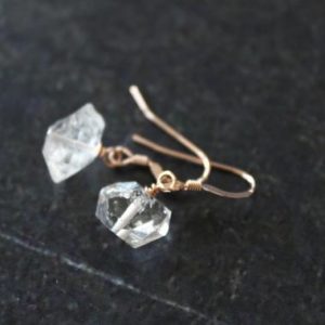 Herkimer Diamond Rose Gold Earrings, Rose Gold Earring, Rose Gold Herkimer Diamond, Herkimer Diamond Jewelry, Crystal Quartz Earrings | Natural genuine Gemstone earrings. Buy crystal jewelry, handmade handcrafted artisan jewelry for women.  Unique handmade gift ideas. #jewelry #beadedearrings #beadedjewelry #gift #shopping #handmadejewelry #fashion #style #product #earrings #affiliate #ad