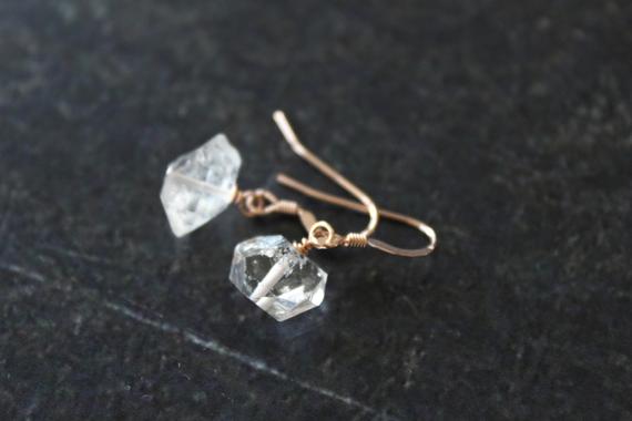 Herkimer Diamond Rose Gold Earrings, Rose Gold Earring, Rose Gold Herkimer Diamond, Herkimer Diamond Jewelry, Crystal Quartz Earrings