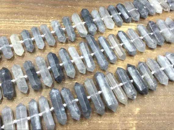 Polished Gray Quartz Crystal Points Double Terminated Herkimer Stylecenter Drilled Rock Crystal Quartz Supplies Graduated 14.5" Full Strand