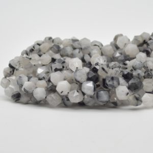 Shop Tourmalinated Quartz Beads! High Quality Grade A Natural Tourmalinated Quartz Semi-precious Gemstone Star Cut Faceted Round  Beads – 6mm, 8mm sizes – 15.5" strand | Natural genuine faceted Tourmalinated Quartz beads for beading and jewelry making.  #jewelry #beads #beadedjewelry #diyjewelry #jewelrymaking #beadstore #beading #affiliate #ad