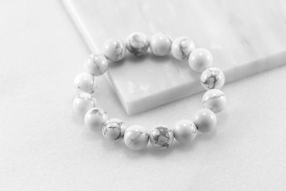 Howlite Bracelet/ Men Howlite Bracelet/ 12mm Bead Bracelet/ White Stone Bracelet/ Mens Beaded Bracelet