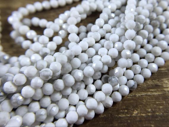 4mm Faceted Round Howlite Beads Micro Faceted White Howlite Beads Tiny Small Gemstone Beads Supplies Jewelry Beads 15.5" Full Strand