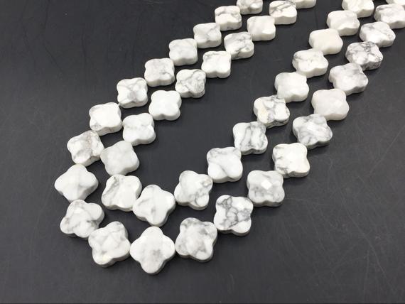 Faceted Howlite Clover Beads White Howlite Beads Howlite Flower Floral Beads Gemstone Beads Jewelry Beads Supplies 13mm 30pieces/strand