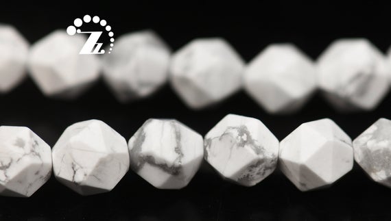 White Howlite Matte Faceted Star Cut Bead,diamond Cut Bead,howlite,diy Beads,natural,gemstone,frosted Bead,6mm 8mm 10mm,15" Full Strand