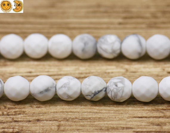White Howlite Matte Faceted (64 Faces) Round Beads,howlite,diy,natural,gemstone,frosted Beads,6mm 8mm 10mm 12mm For Choice,15" Full Strand