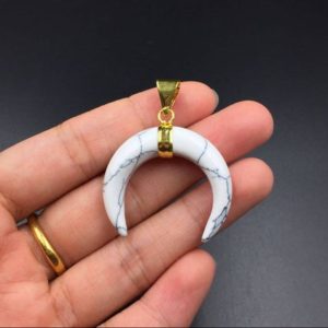 White Howlite Horn Pendant Crescent Moon Pendant Howlite Pendant Double Horn Pendant Wholesale Pendant Horn Shaped Charm Pendant 3-10pcs | Natural genuine Array jewelry. Buy crystal jewelry, handmade handcrafted artisan jewelry for women.  Unique handmade gift ideas. #jewelry #beadedjewelry #beadedjewelry #gift #shopping #handmadejewelry #fashion #style #product #jewelry #affiliate #ad