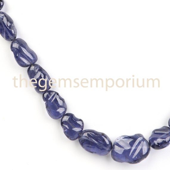 Iolite Organic Nugget Gemstone Beads,iolite Fancy Nugget Gemstone Necklace With Silver Hook, Extra Fine, Aaa Quality, Natural